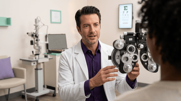 An eye doctor in the exam room