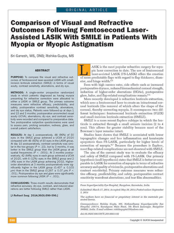 Comparison of Visual and Refractive Outcomes