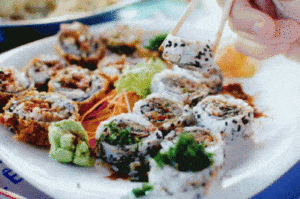 Multiple sushi plate gif
